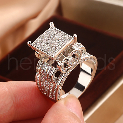 Brass Micro Pave Clear Cubic Zirconia Finger Rings FS-WG69587-08-1