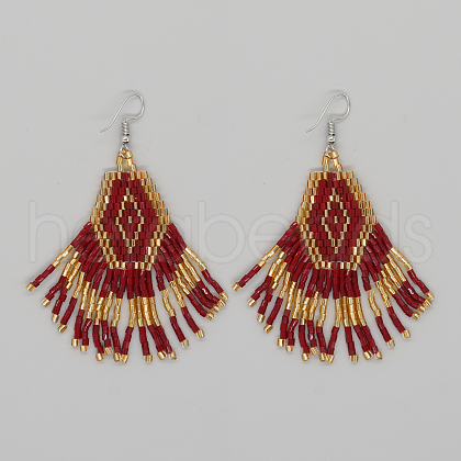 Bohemian Handmade Glass Seed Beads Rhombus Dangle Earrings DI9679-2-1