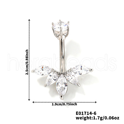 Elegant and Stylish Leaf Brass Rhinestone Belly Rings Curved Barbell UZ1894-6-1