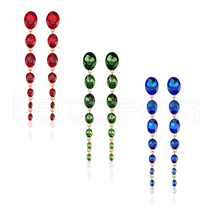 ANATTASOUL 3 Pairs 3 Colors Rhinestone Graduated Beaded Oval Dangle Stud Earrings EJEW-AN0001-40-1