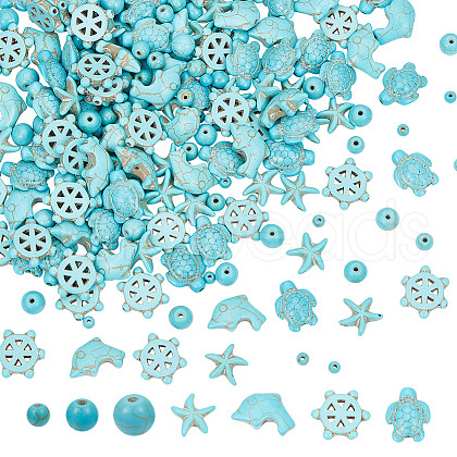  210Pcs 7 Styles Synthetic Turquoise Beads G-NB0005-44-1