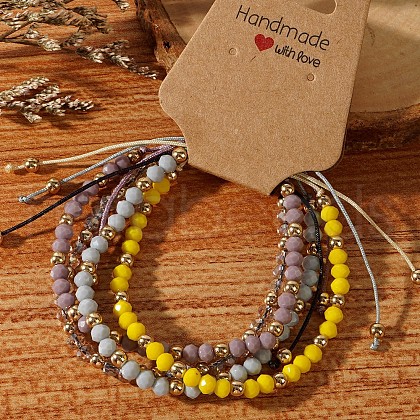 Handmade Summer Vacation Style Synthetic Quartz Braided Beaded Bracelet Sets for Women Girl LE3728-4-1