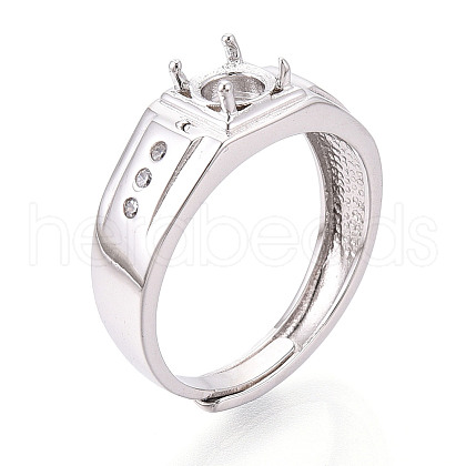 Rhodium Plated 925 Sterling Silver Micro Pave Cubic Zirconia Solitaire Ring Settings STER-T008-14P-1