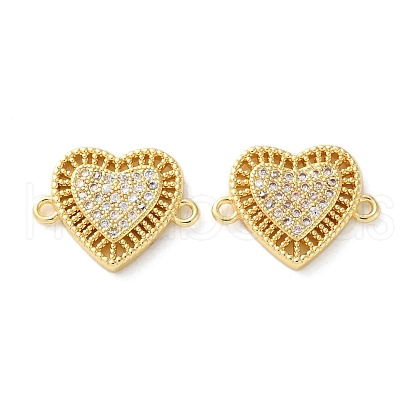 Rack Plating Brass Cubic Zirconia Heart Connector Charms KK-C084-08F-G-1