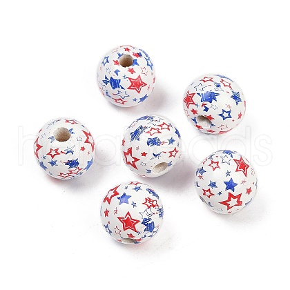 Independence Day Theme Wood European Beads WOOD-Z005-01B-02-1