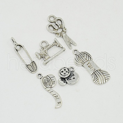 Sewing Knitting Metal Charms Tibetan Style Alloy Pendants TIBEP-X0047-AS-LF-1
