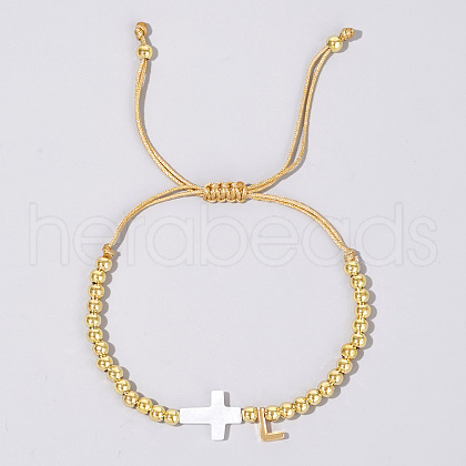 Brass Round Bead Braided Bead Bracelets VB3830-12-1