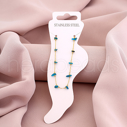 Dyed Natural Quartz Chip with 304 Stainless Steel Chain Anklets WGD014F-01-1