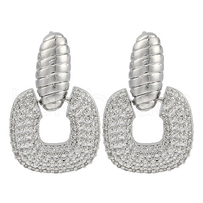 Square Clear Cubic Zirconia Dangle Earrings EJEW-Q387-06P-1