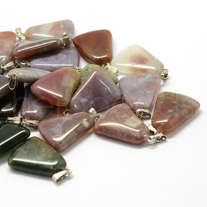 Trapezoid Natural Indian Agate Pendants G-Q359-16-1