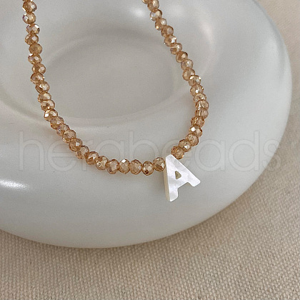 Natural Shell Initial Pendant Glass Beaded Pendant Necklaces FS-WG76541-01-1