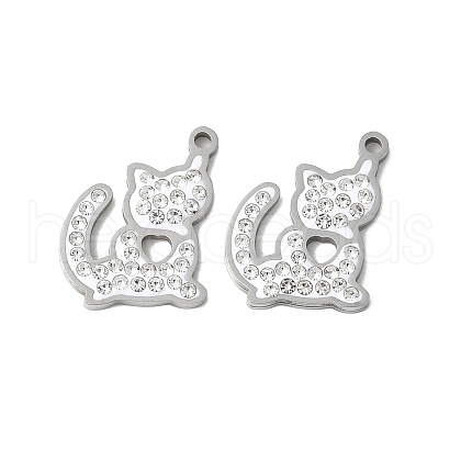 201 Stainless Steel Rhinestone Pendants STAS-V005-05P-01-1