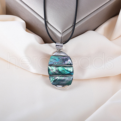 Oval Alloy Pave Dyed Natural Shell Pendant Necklaces FS-WGA0329-05-1