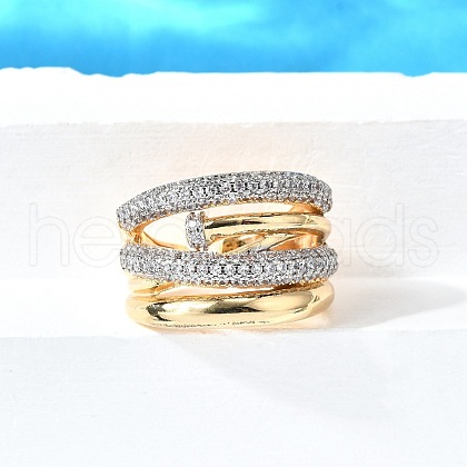 Brass Micro Pave Cubic Zirconia Adjustable Cuff Rings RJEW-V007-04GP-1