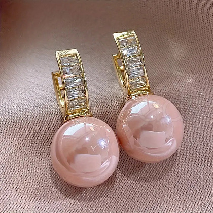 Round Brass Clear Cubic Zirconia Hoop Earrings FS-WG48C1B-01-1