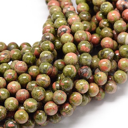 Natural Gemstone Unakite Round Bead Strands G-P075-35-14mm-1