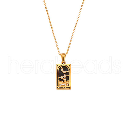 Rhinestone Tarot Card Pendant Necklace with Enamel PW23032742555-1