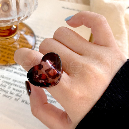 Leopard Print Heart Resin Finger Rings FS-WG50564-06-1