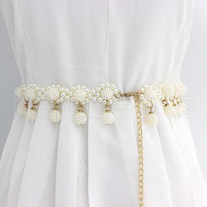 Alloy & Plastic Imitation Pearl Flower Tassel Waist Chains for Women WG1D18B-01-1
