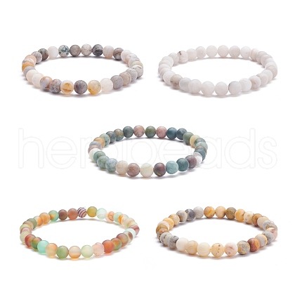6.5mm Frosted Round Natural Mixed Stone Beads Stretch Bracelet for Girl Women BJEW-JB07110-1