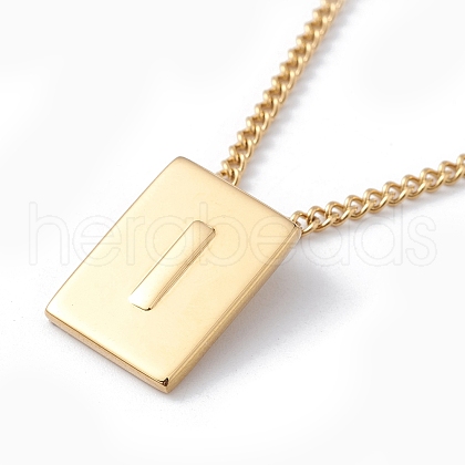 Titanium Steel Initial Letter Rectangle Pendant Necklace for Men Women NJEW-E090-01G-09-1