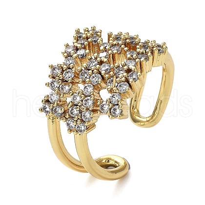 Rack Plating Brass Micro Pave Cubic Zirconia Open Cuff Rings RJEW-Q777-13G-1