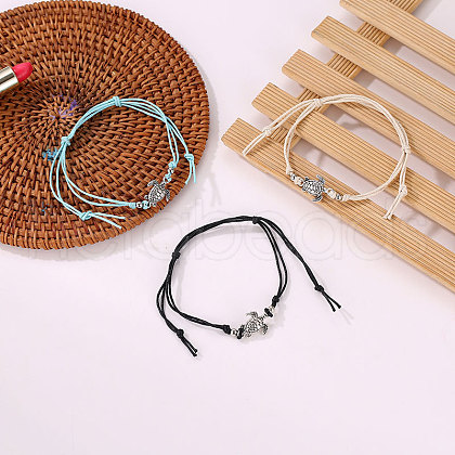 3Pcs Adjustable Hemp Cord Tortoise Alloy Link Anklets WG4DCBA-01-1