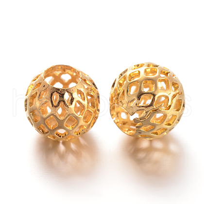 Hollow Round Brass Filigree Beads KK-L129-12G-01-1