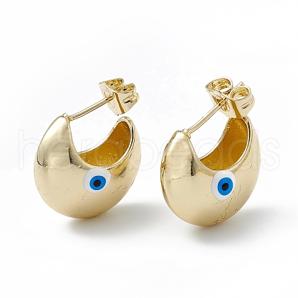 Enamel Crescent Moon with Evil Eye Stud Earrings EJEW-A093-01G-09-1