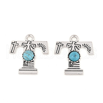 Synthetic Turquoise & Alloy Pendants PALLOY-H146-01AS-T-1