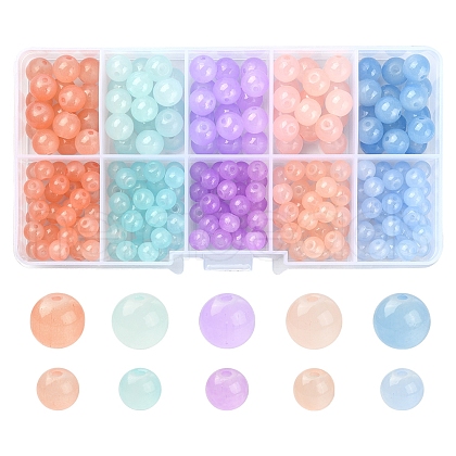 250Pcs 10 Style Imitation Jade Glass Beads GLAA-FS0001-31-1