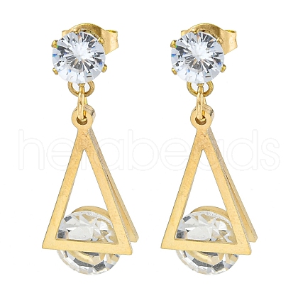 Ion Plating(IP) 304 Stainless Steel Triangle Dangle Stud Earrings EJEW-D083-12G-1