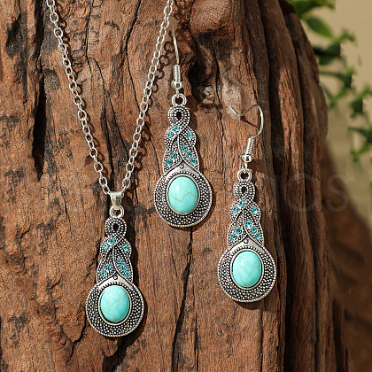Bohemian Style Zinc Alloy & Synthetic Turquoise Pendant Necklaces & Dangle Earrings Sets WG40DB6-05-1