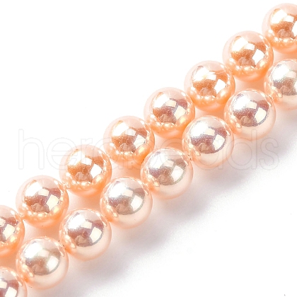 UV Plating Pearlized Glass Pearl Beads Strands GLAA-F128-01A-T7-1