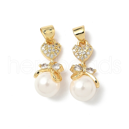 Brass Micro Pave Cubic Zirconia and ABS Imitation Pearl Pendants KK-Q068-14G-1