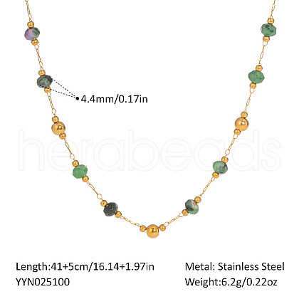 Colorful Natural Ruby in Zoisite Faceted Rondelle & Stainless Steel Handmade Link Chain Necklaces ZX3080-2-1