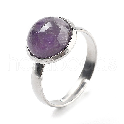 Half Round Natural Amethyst Finger Rings RJEW-M062-01P-31-1