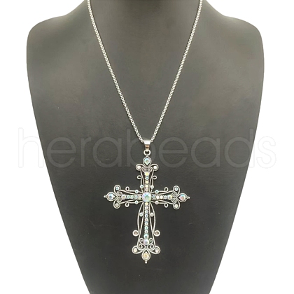 Vintage Baroque Style Alloy Crystal AB Rhinestone Cross Pendant Necklaces NR4788-1