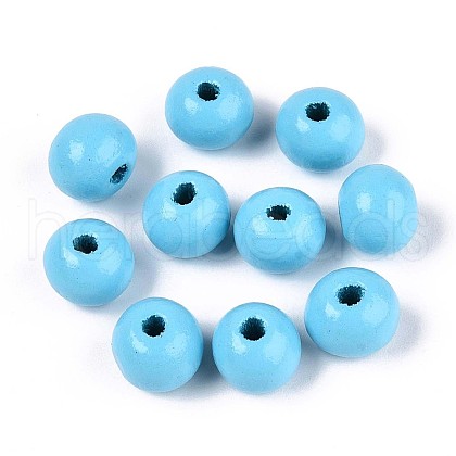 Spray Painted Round Natural Schima Wood Beads WOOD-A018-8mm-09-1