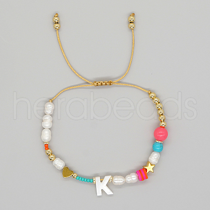 Mother's Day Jewellery Initial Letter Natural Pearl Braided Bead Bracelet LO8834-11-1