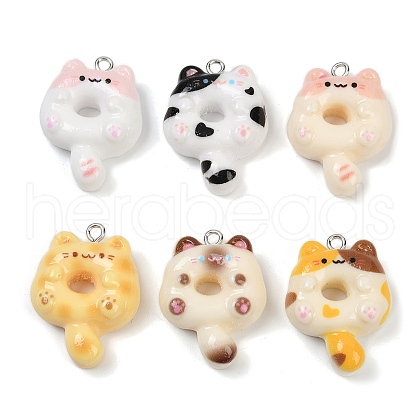 Cat Shape Donut Resin Pendants RESI-Z034-03P-1