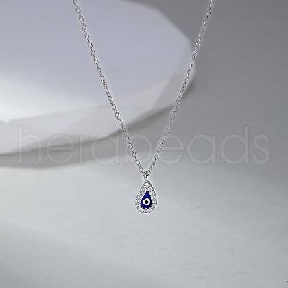 Fashionable 925 Sterling Silver Micro Pave Clear Cubic Zircon Bule Evil Eye Teardrop Pendant Necklaces for Women CK8149-1