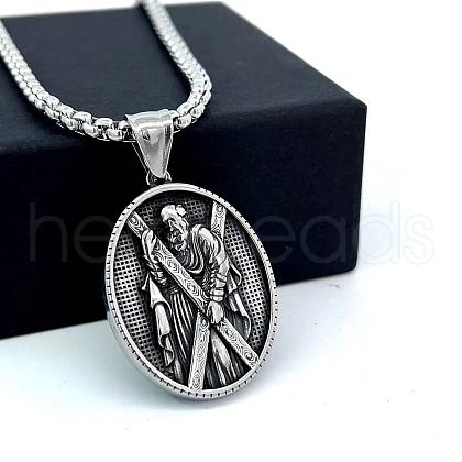 Greek Mythology Stainless Steel Saint Andrew Pendant Necklaces for Men QX9126-1