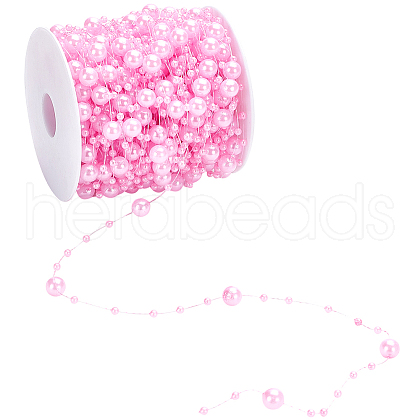 SUNNYCLUE 1 Roll Plastic Pearl Round Beaded Link Chains DIY-SC0025-23-1