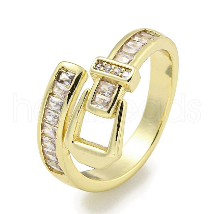 Brass Micro Pave Cubic Zirconia Cuff Ring RJEW-E296-02G-1