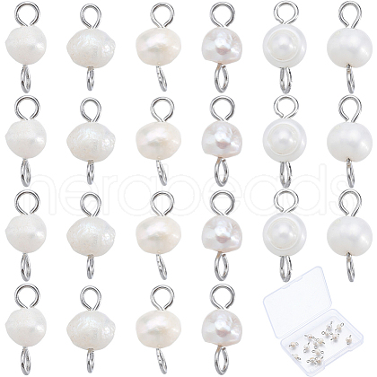 Natural Cultured Freshwater Pearl Potato Connector Charms PALLOY-SC00013-1