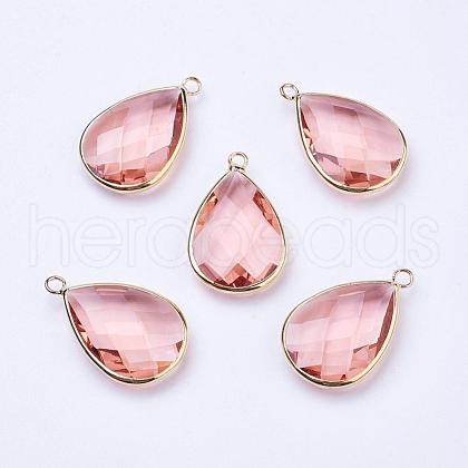 Golden Tone Brass Glass Teardrop Pendants GLAA-M006-A-16G-1