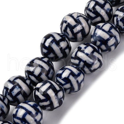 Handmade Blue and White Porcelain Beads Strands PORC-I027-01E-1