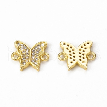 Brass Micro Pave Clear Cubic Zirconia Connector Charms KK-E068-VB366-1