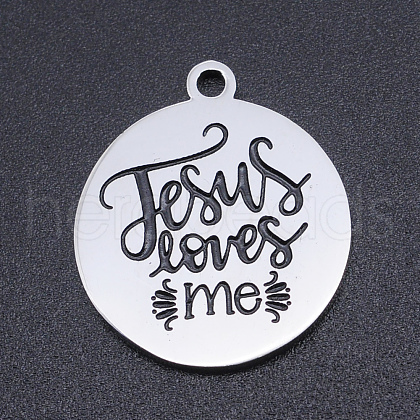 201 Stainless Steel Etched Pendants STAS-N090-JN802-1